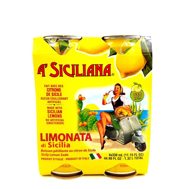 Sicilian Lemon Soda, A' Siciliana - 4 x 330mL (11.5 Fl Oz) Can