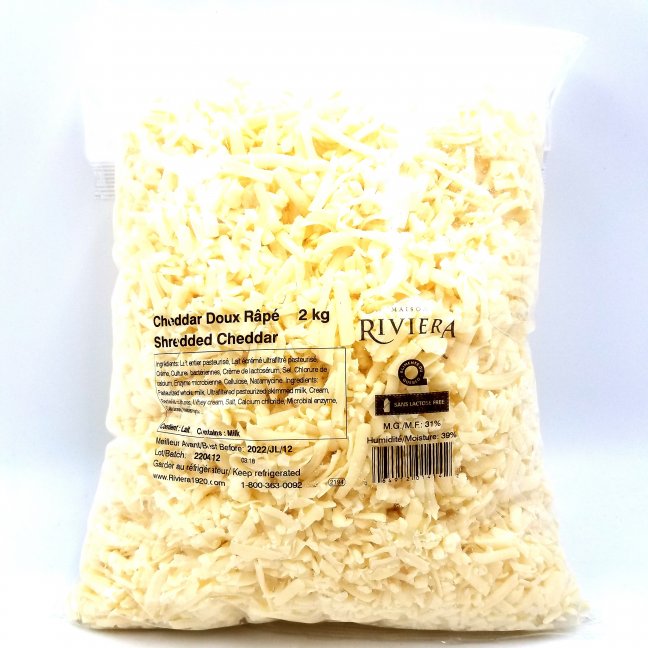 Fromage sans lactose cheddar doux râpé Riviera Aubut (1081)