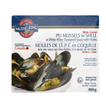 Mussel King Frozen PEI cooked mussels in white wine and herbs sauce