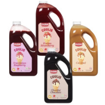 Coulis à la framboise, chocolat, caramel ou fraise